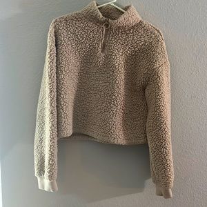 Cream Cropped Teddy jacket medium